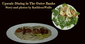salad and scallops and grits
